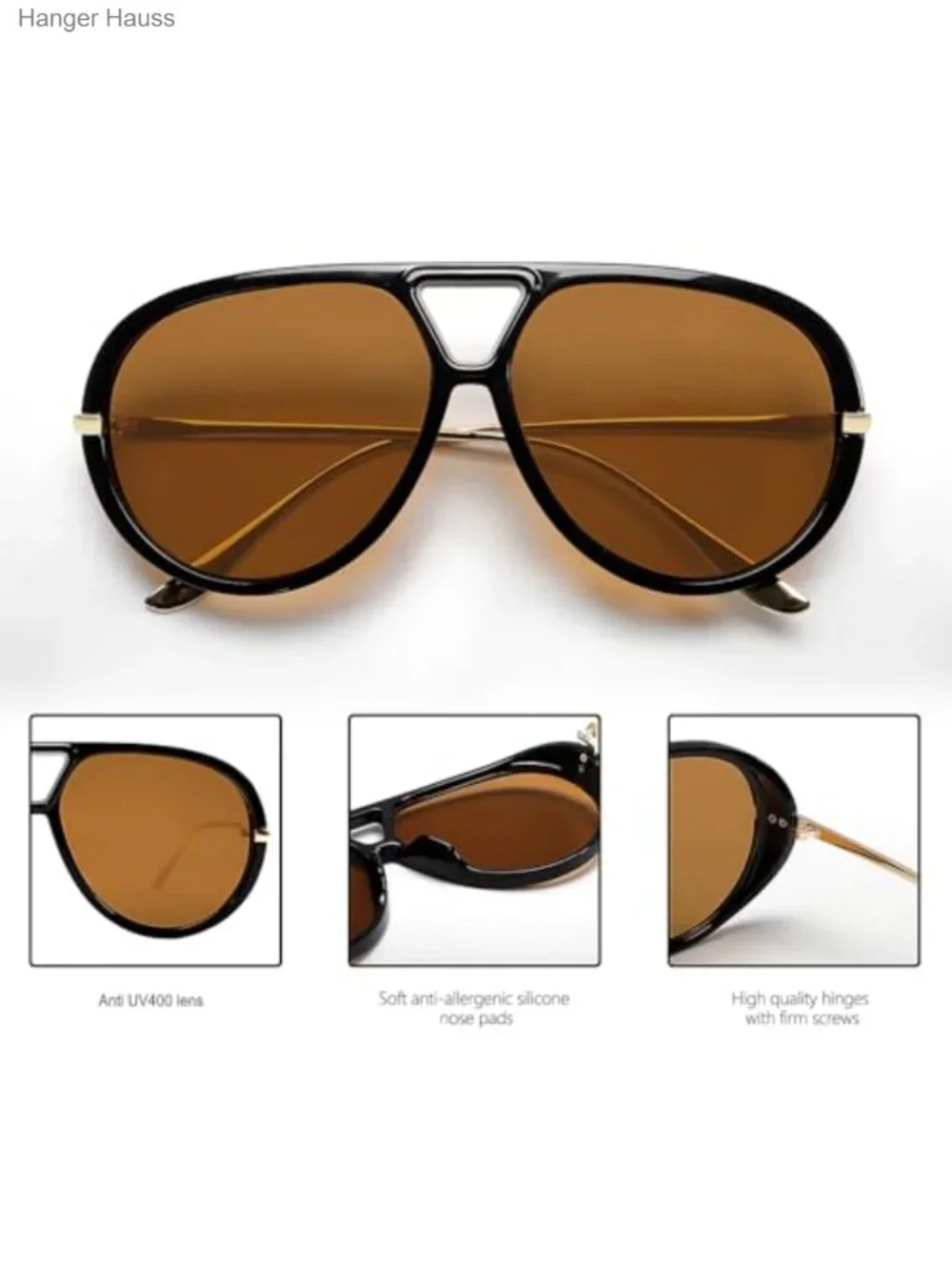 Oversized Retro Gold Metal Aviator Sunglasses UV Protection